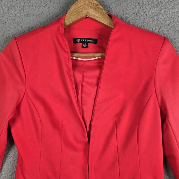 Versona Red Blazer 2 Collarless Hook Eye Pockets Split Cuffs Stretch Work Jacket - Picture 5 of 16